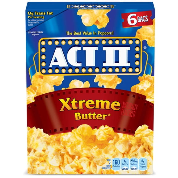 ACT II - EXTREME BUTTER - MICROWAVE POPCORN - 6 BAGS - 16.5 oz