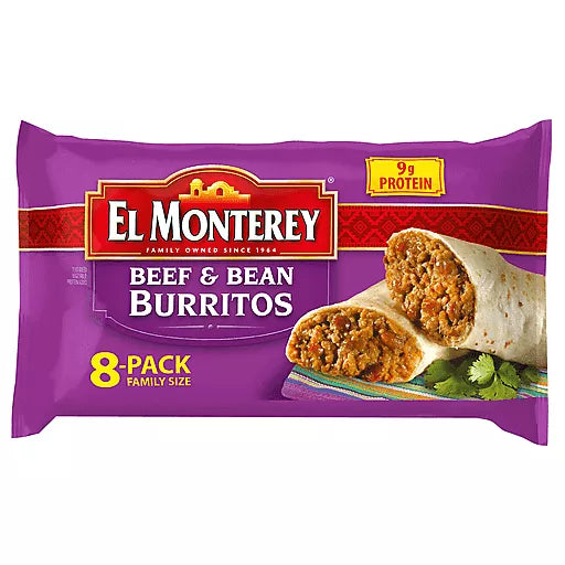 EL MONTEREY - BEEF AND BEAN BURRITOS - 8 PACK