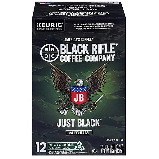 BLACK RIFLE COFFEE - GROUND - JUST BLACK - 12 K-CUP PODS