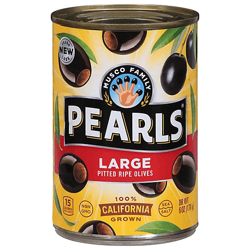 PEARLS - PITTED BLACK OLIVES - LARGE- 6OZ