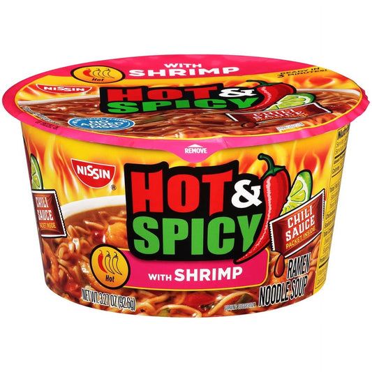 NISSIN - BOWL NOODLES - HOT & SPICY - SHRIMP - 3.32oz