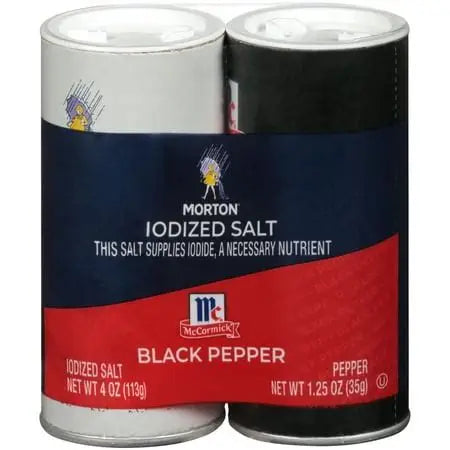 MORTON IODIZED SALT -4oz / MCORMICK BLACK PEPPER -1.25oz