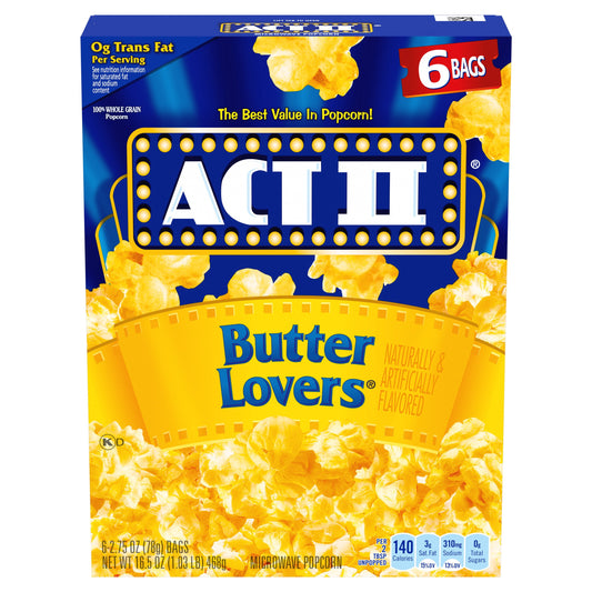 ACT II - BUTTER LOVERS - MICROWAVE POPCORN - 6 BAGS - 16.5oz