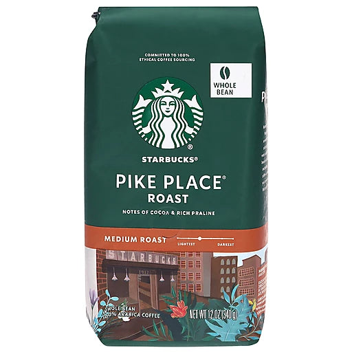 STARBUCKS - PIKE PLACE ROAST COFFEE - WHOLE BEAN - 12oz