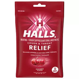 Halls Relief Cherry Flavor Cough Drops 30 ct